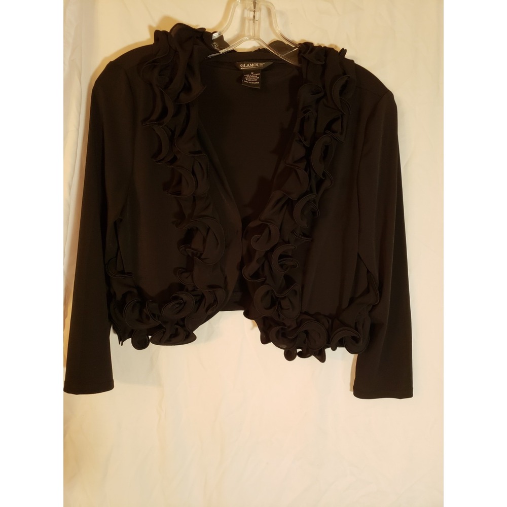 Women's Glamour Black Ruffled Cropped Bolero Size M